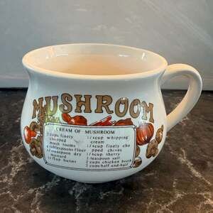 Vintage Cream of Mushroom Soup Recipe Ceramic Handled Bowl Mug